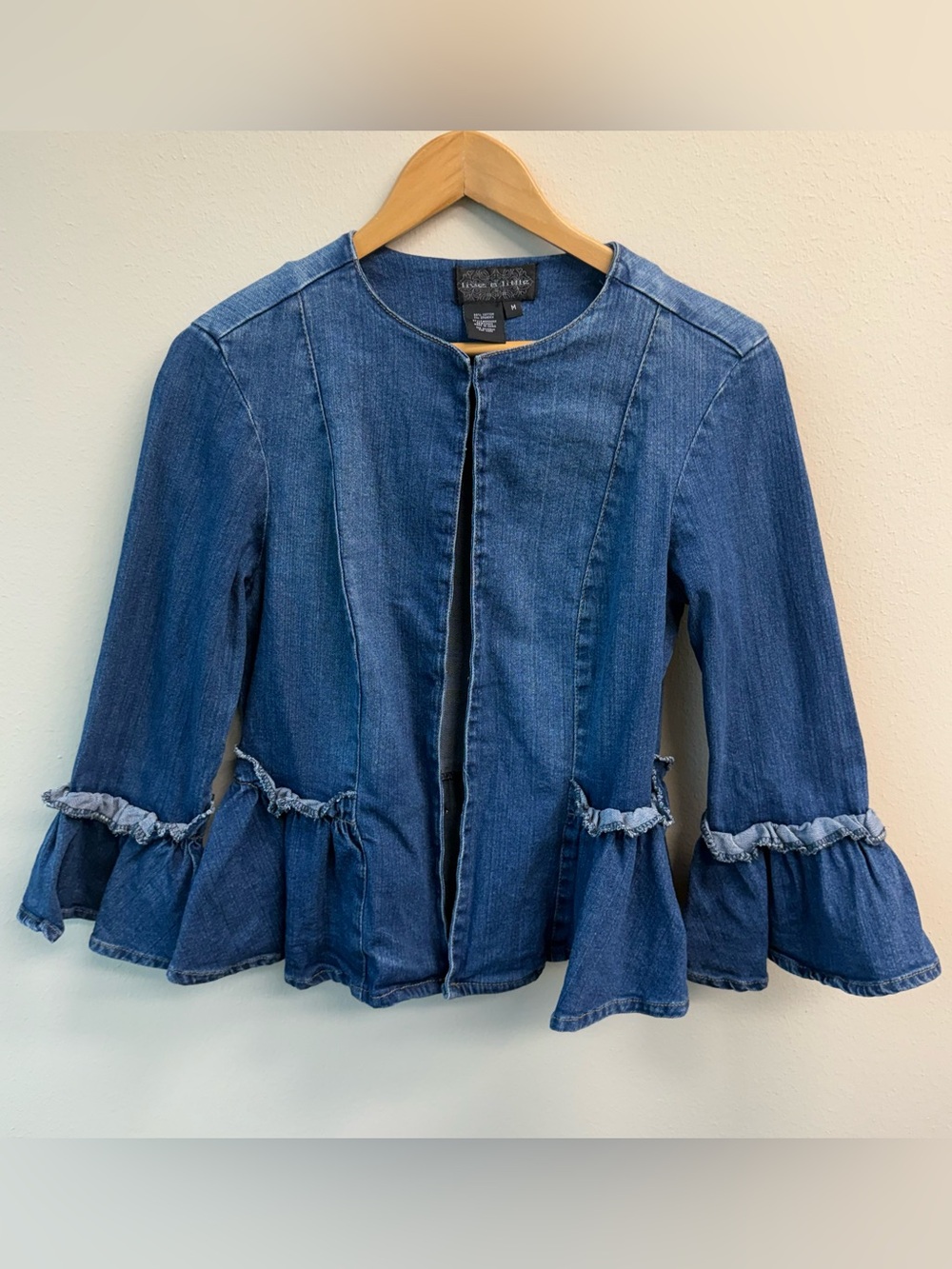 Live a Little Denim Peplum Ruffle Bell Sleeves Y2K Jacket